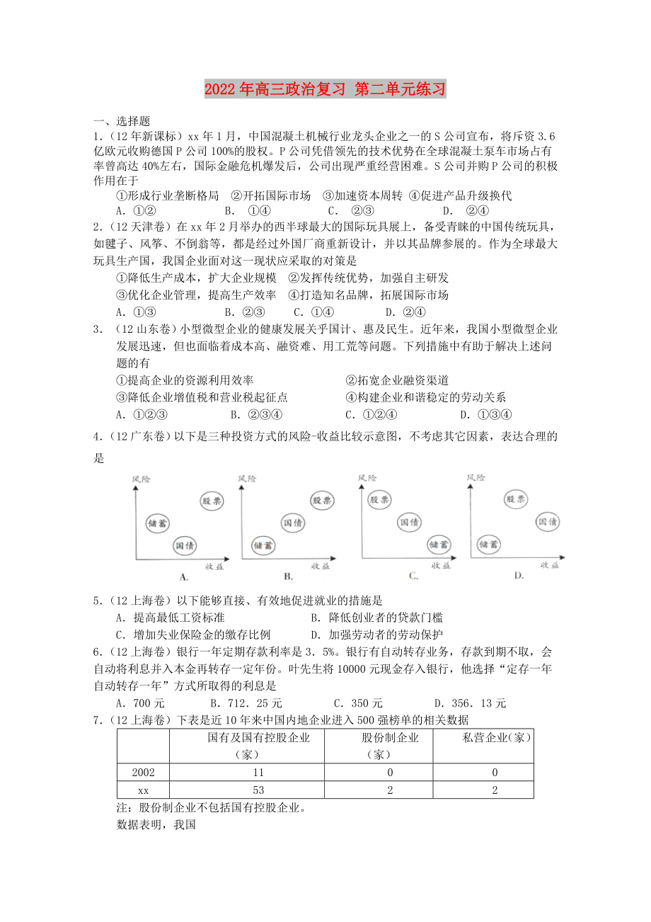 2022年高三政治復(fù)習(xí) 第二單元練習(xí)_第1頁(yè)