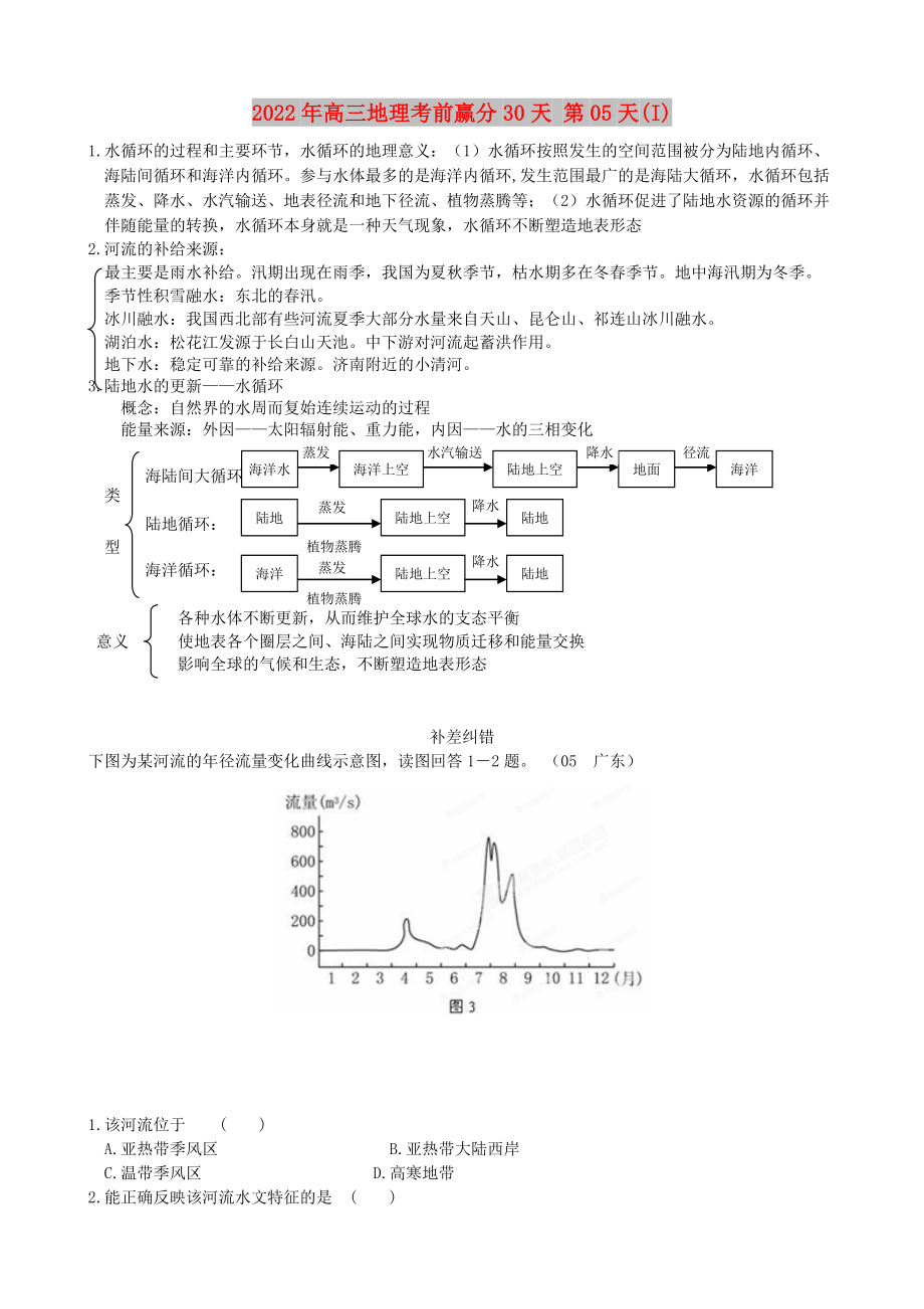 2022年高三地理考前贏分30天 第05天(I)_第1頁