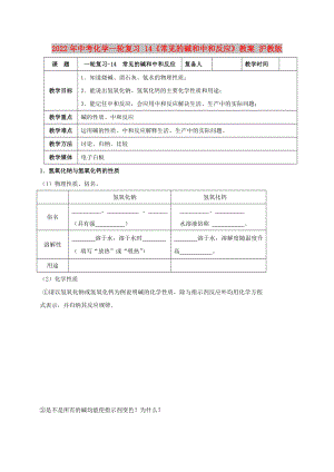 2022年中考化學一輪復習 14《常見的堿和中和反應》教案 滬教版