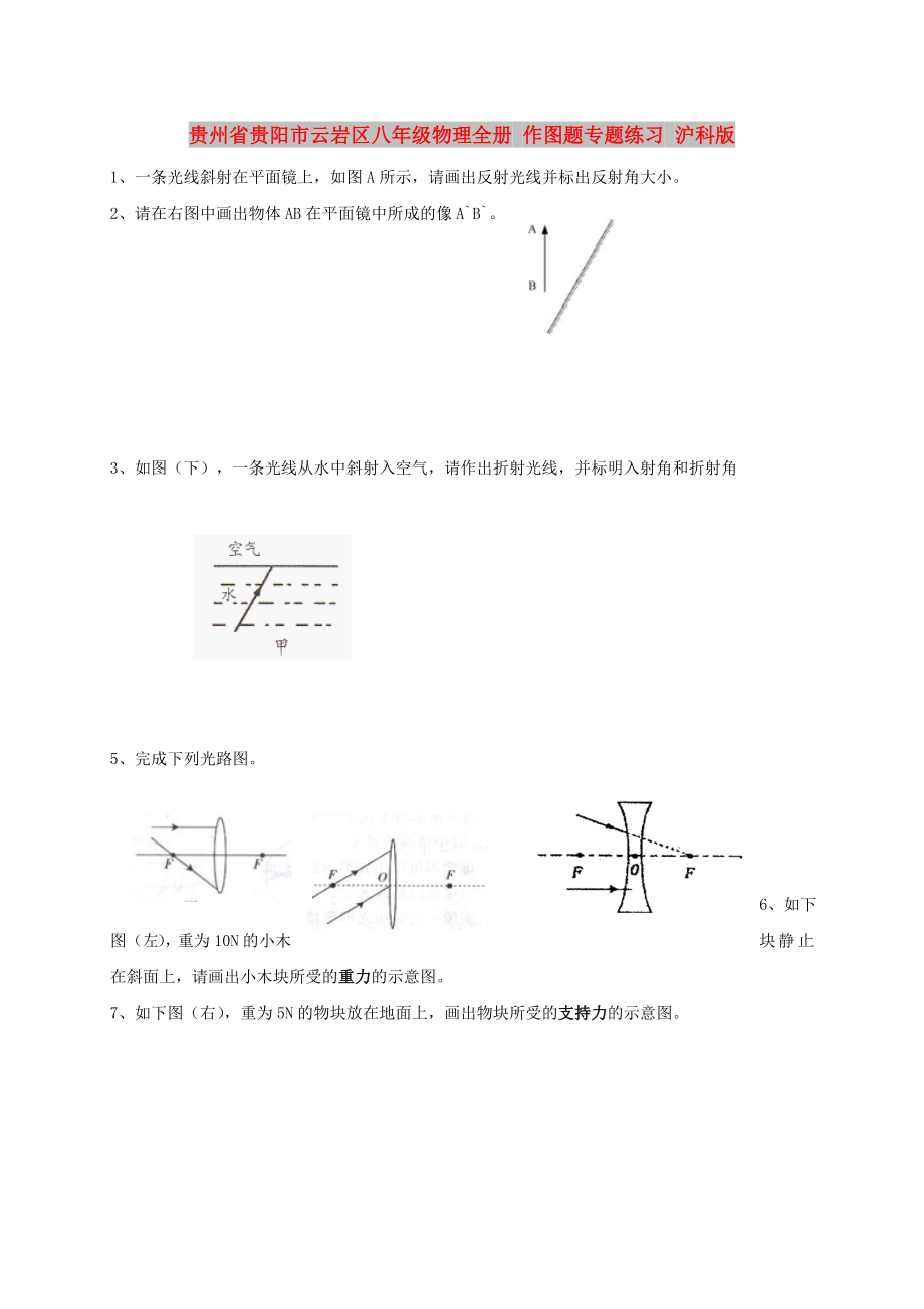 貴州省貴陽市云巖區(qū)八年級物理全冊 作圖題專題練習 滬科版_第1頁