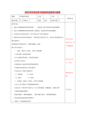 2022年中考生物 傳染病和免疫復(fù)習(xí)教案