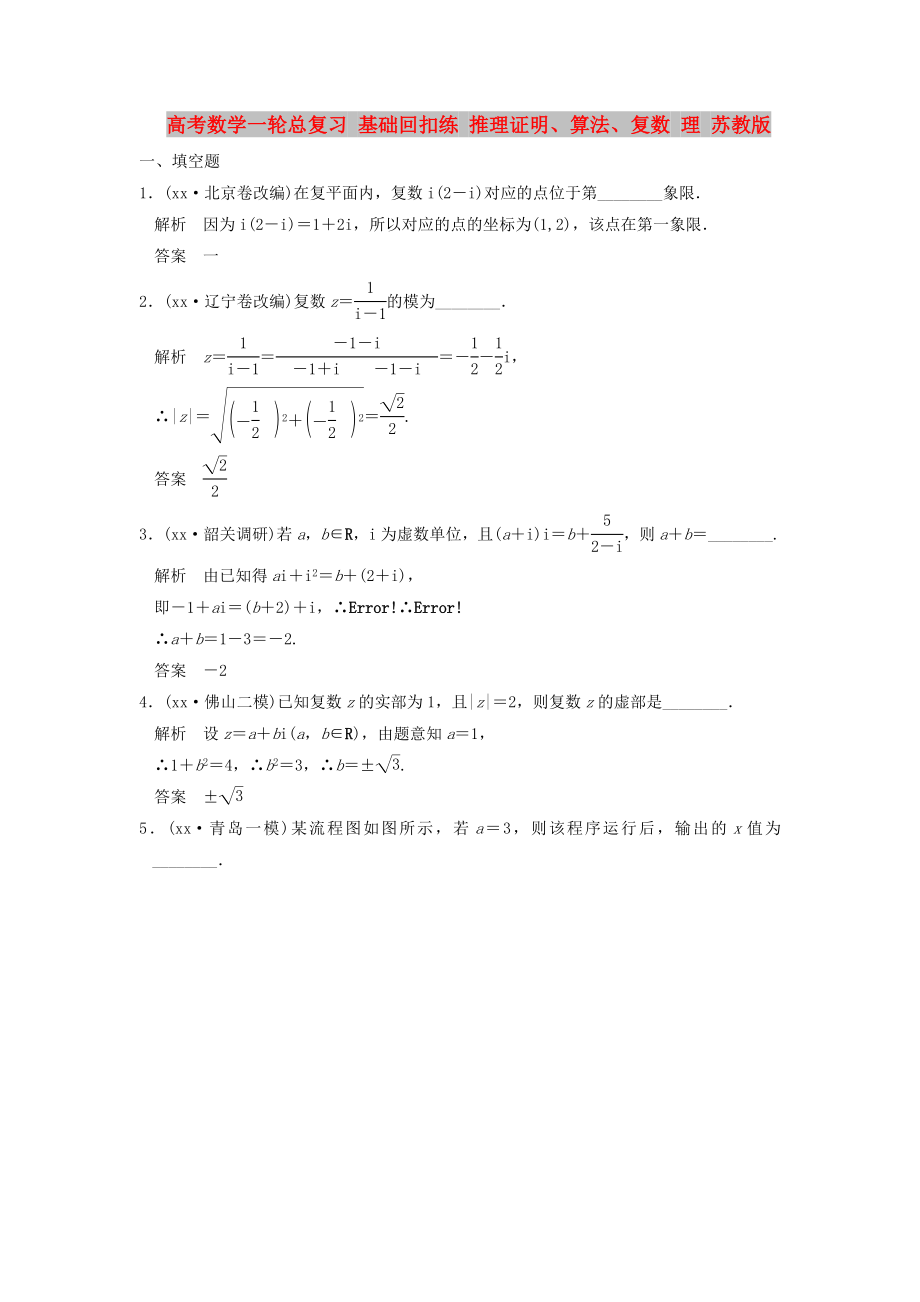 高考數(shù)學(xué)一輪總復(fù)習(xí) 基礎(chǔ)回扣練 推理證明、算法、復(fù)數(shù) 理 蘇教版_第1頁(yè)