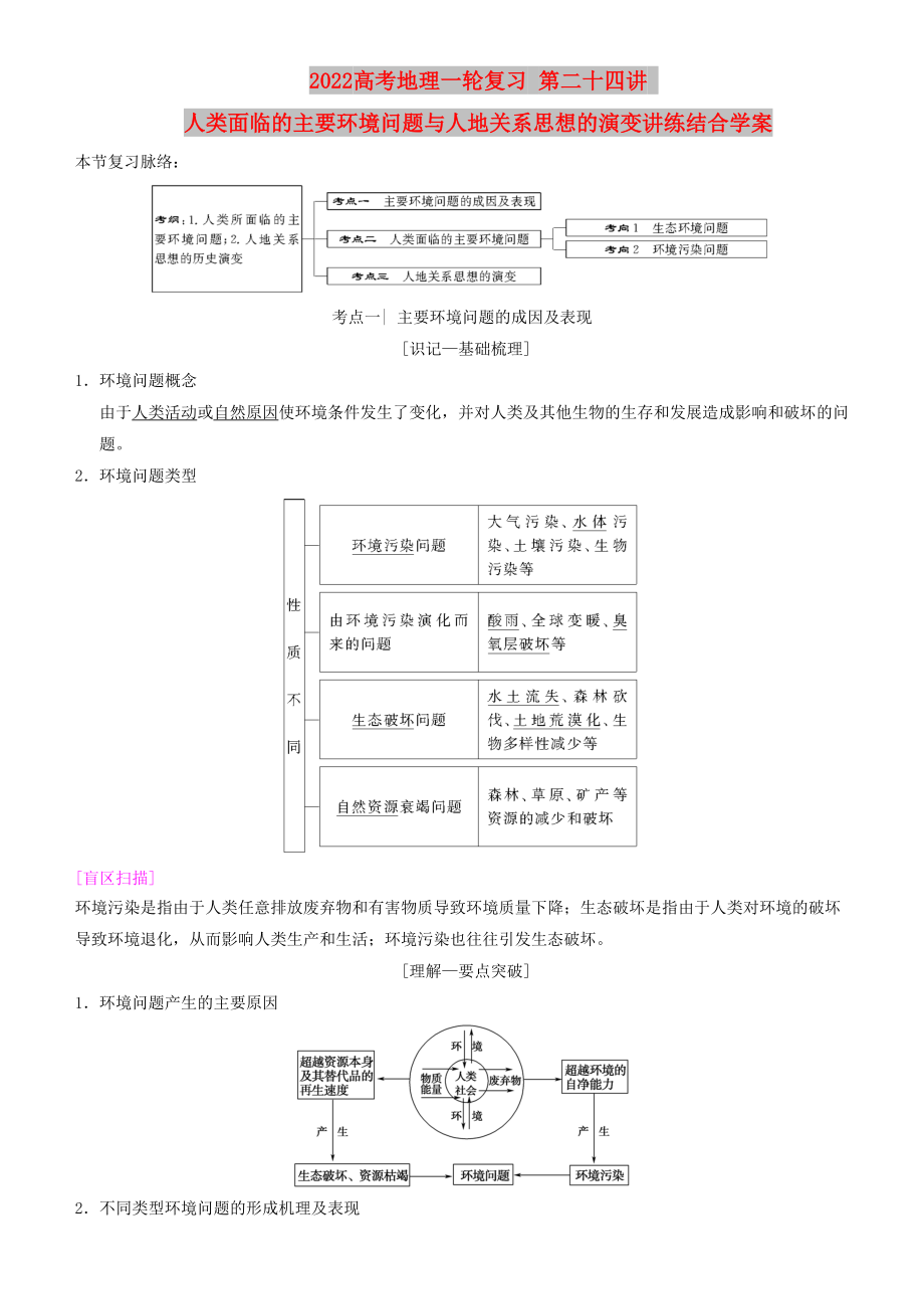 2022高考地理一轮复习 第二十四讲 人类面临的主要环境问题与人地关系思想的演变讲练结合学案_第1页