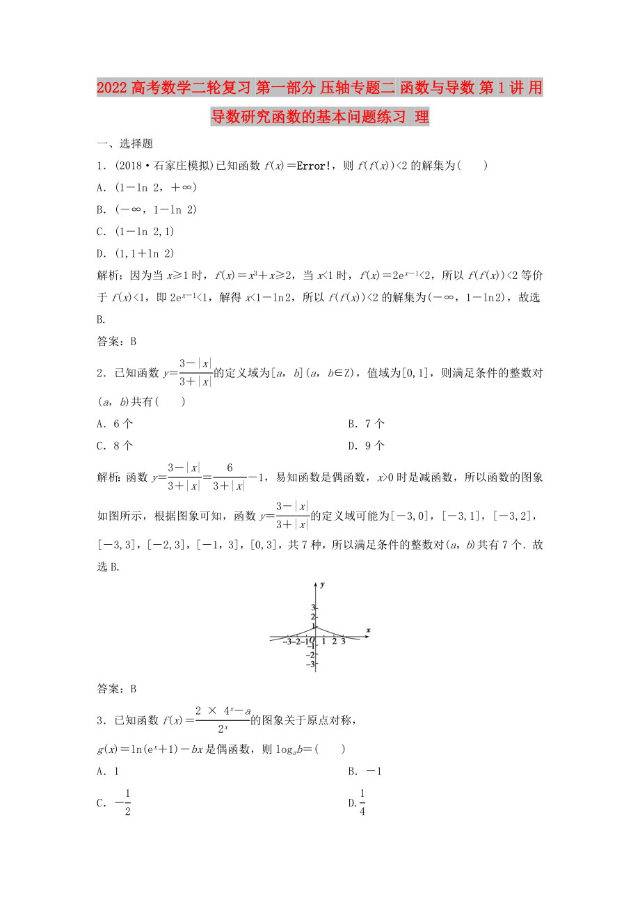 2022高考數(shù)學二輪復習 第一部分 壓軸專題二 函數(shù)與導數(shù) 第1講 用導數(shù)研究函數(shù)的基本問題練習 理_第1頁