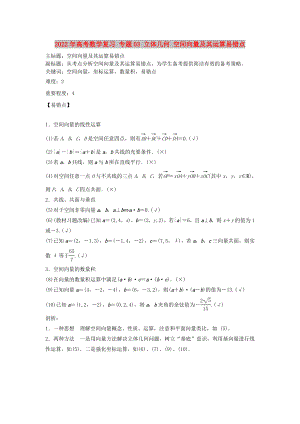 2022年高考數(shù)學復習 專題03 立體幾何 空間向量及其運算易錯點