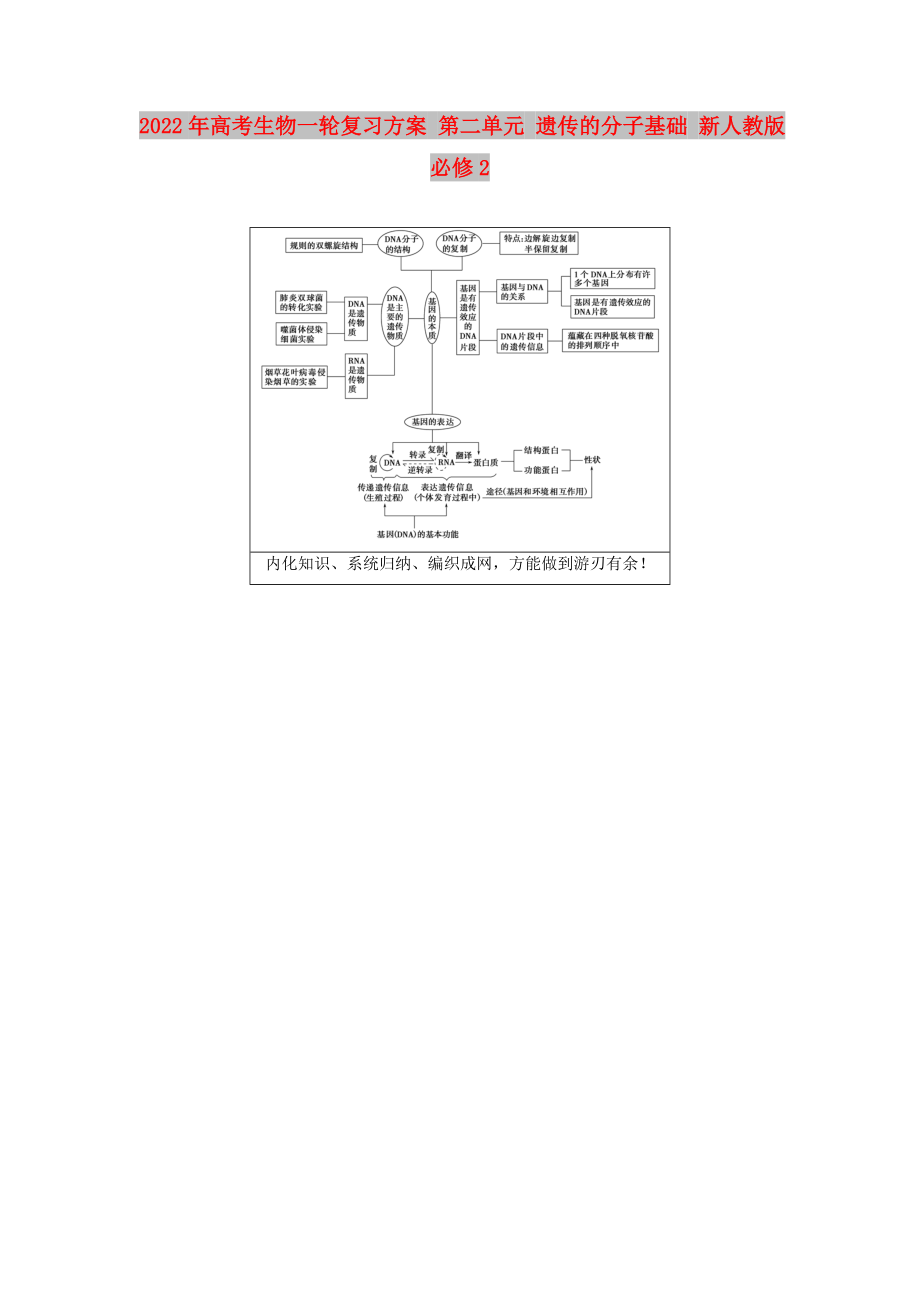2022年高考生物一輪復(fù)習(xí)方案 第二單元 遺傳的分子基礎(chǔ) 新人教版必修2_第1頁(yè)