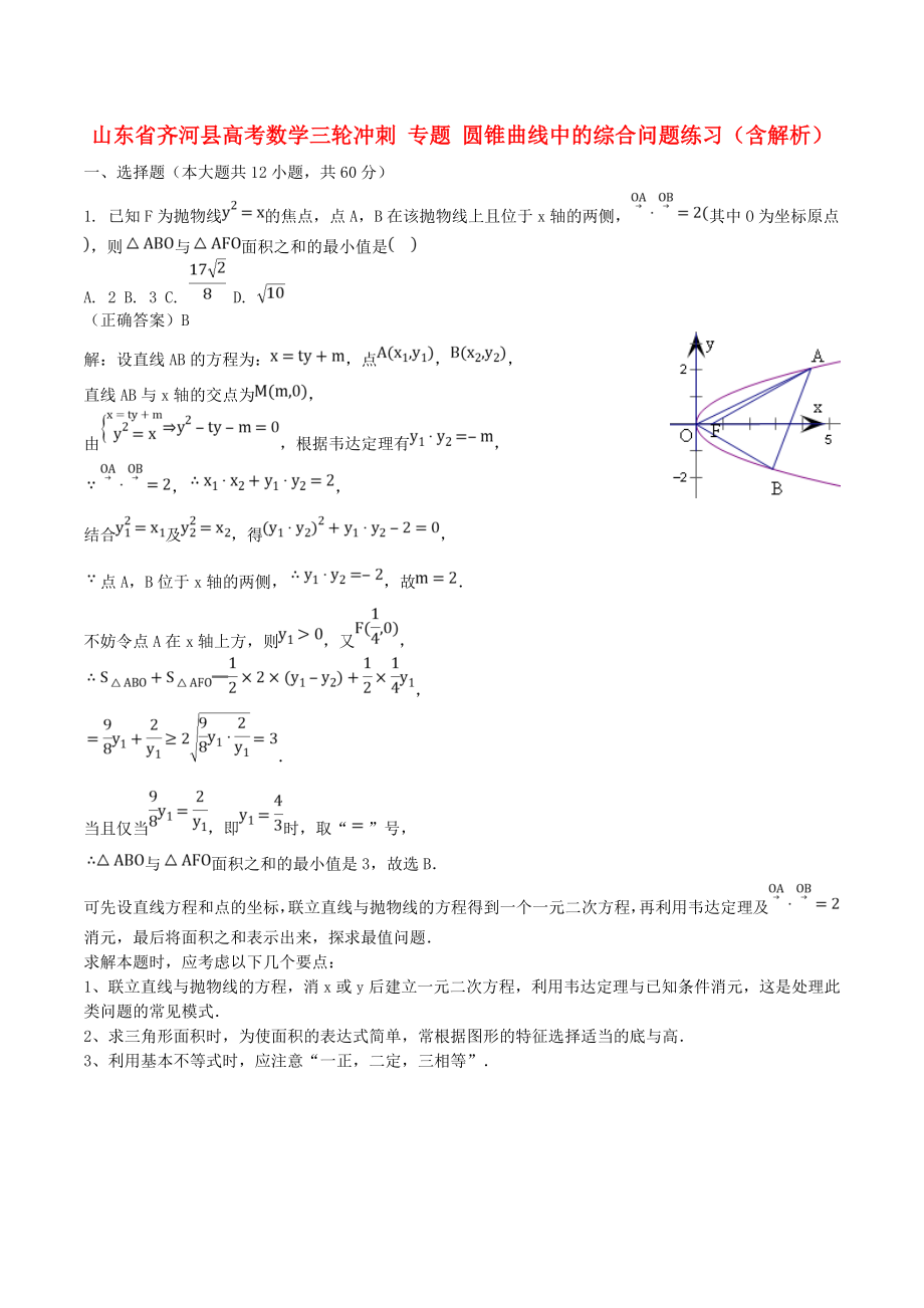 山東省齊河縣高考數(shù)學三輪沖刺 專題 圓錐曲線中的綜合問題練習（含解析）_第1頁