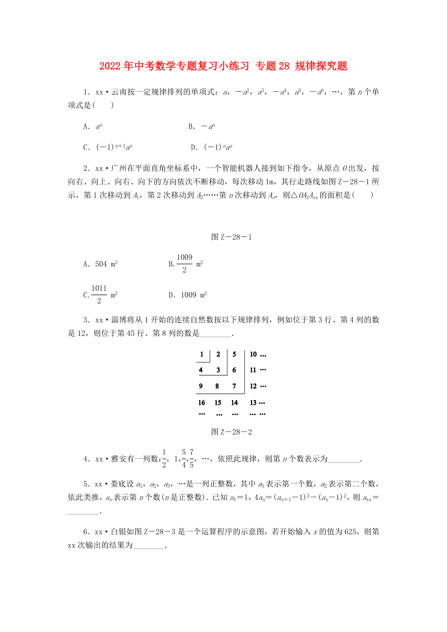 2022年中考數(shù)學(xué)專(zhuān)題復(fù)習(xí)小練習(xí) 專(zhuān)題28 規(guī)律探究題_第1頁(yè)