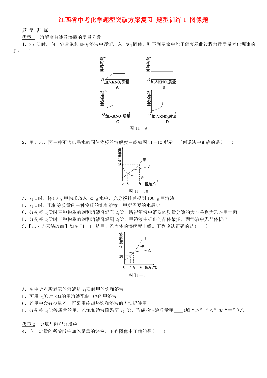 江西省中考化學(xué)題型突破方案復(fù)習(xí) 題型訓(xùn)練1 圖像題_第1頁