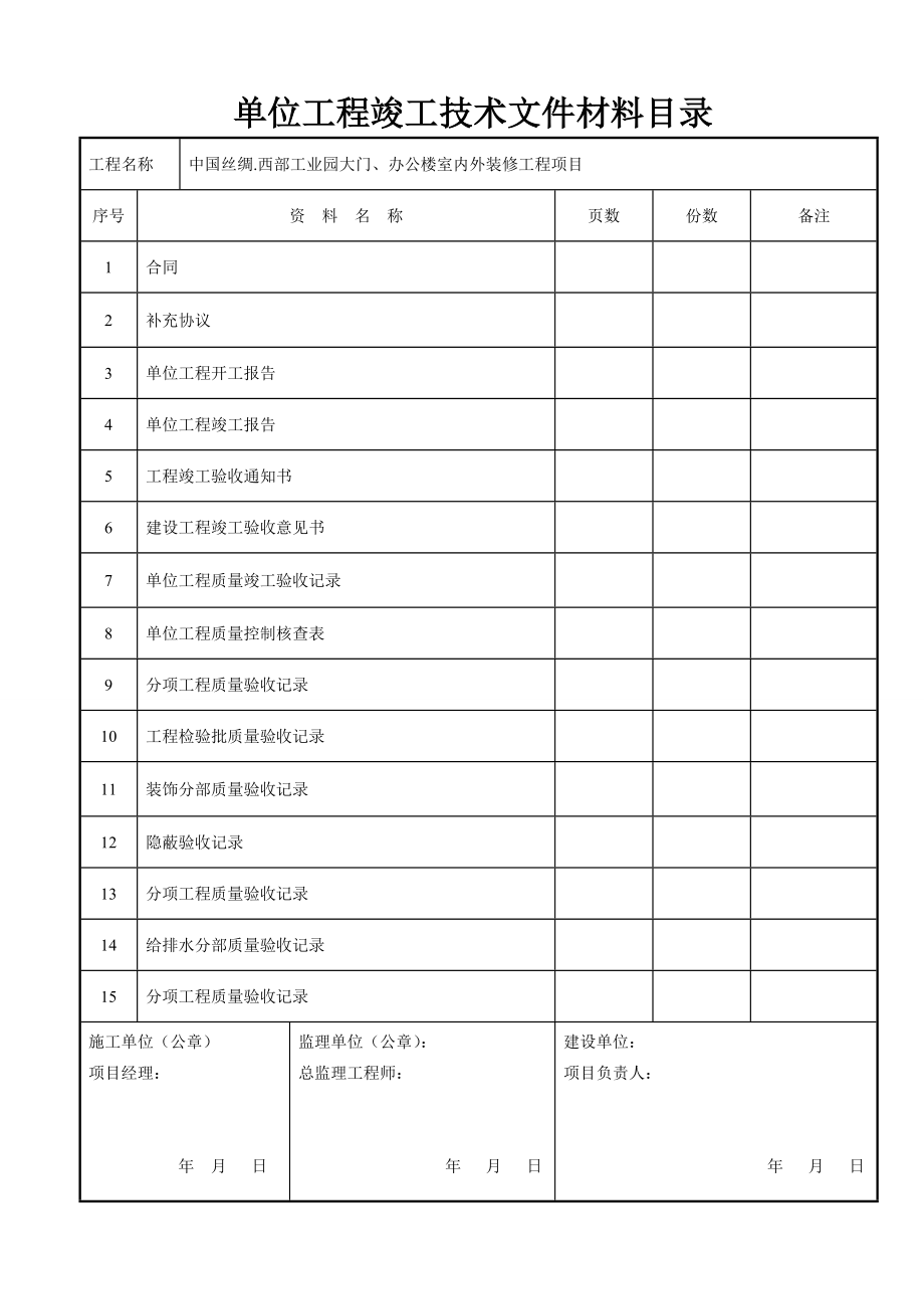 建筑裝飾裝修工程竣工驗收資料表格.doc_第1頁