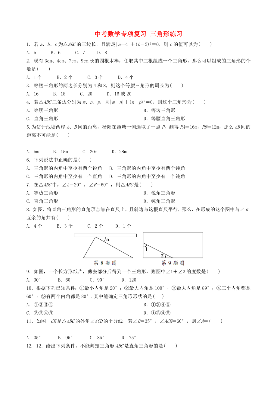 中考数学专项复习 三角形练习_第1页