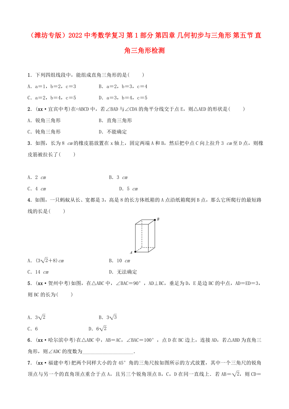 （濰坊專版）2022中考數(shù)學(xué)復(fù)習(xí) 第1部分 第四章 幾何初步與三角形 第五節(jié) 直角三角形檢測_第1頁