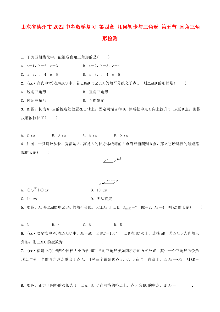 山東省德州市2022中考數(shù)學(xué)復(fù)習(xí) 第四章 幾何初步與三角形 第五節(jié) 直角三角形檢測(cè)_第1頁(yè)