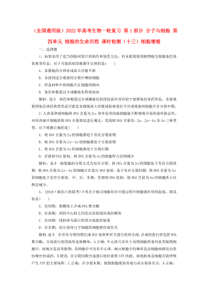 （全國(guó)通用版）2022年高考生物一輪復(fù)習(xí) 第1部分 分子與細(xì)胞 第四單元 細(xì)胞的生命歷程 課時(shí)檢測(cè)（十三）細(xì)胞增殖