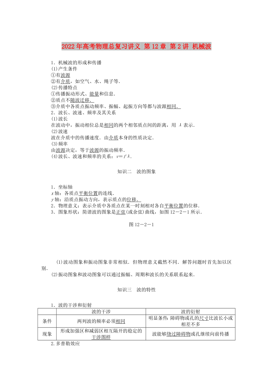 2022年高考物理總復(fù)習(xí)講義 第12章 第2講 機(jī)械波_第1頁(yè)