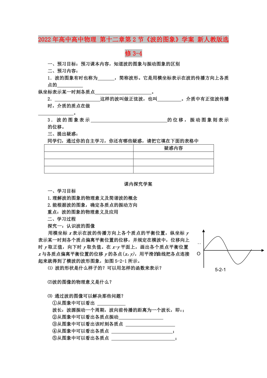 2022年高中高中物理 第十二章第2節(jié)《波的圖象》學(xué)案 新人教版選修3-4_第1頁