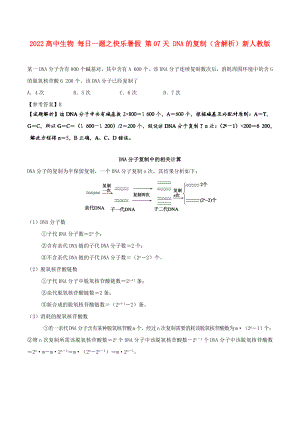 2022高中生物 每日一題之快樂(lè)暑假 第07天 DNA的復(fù)制（含解析）新人教版