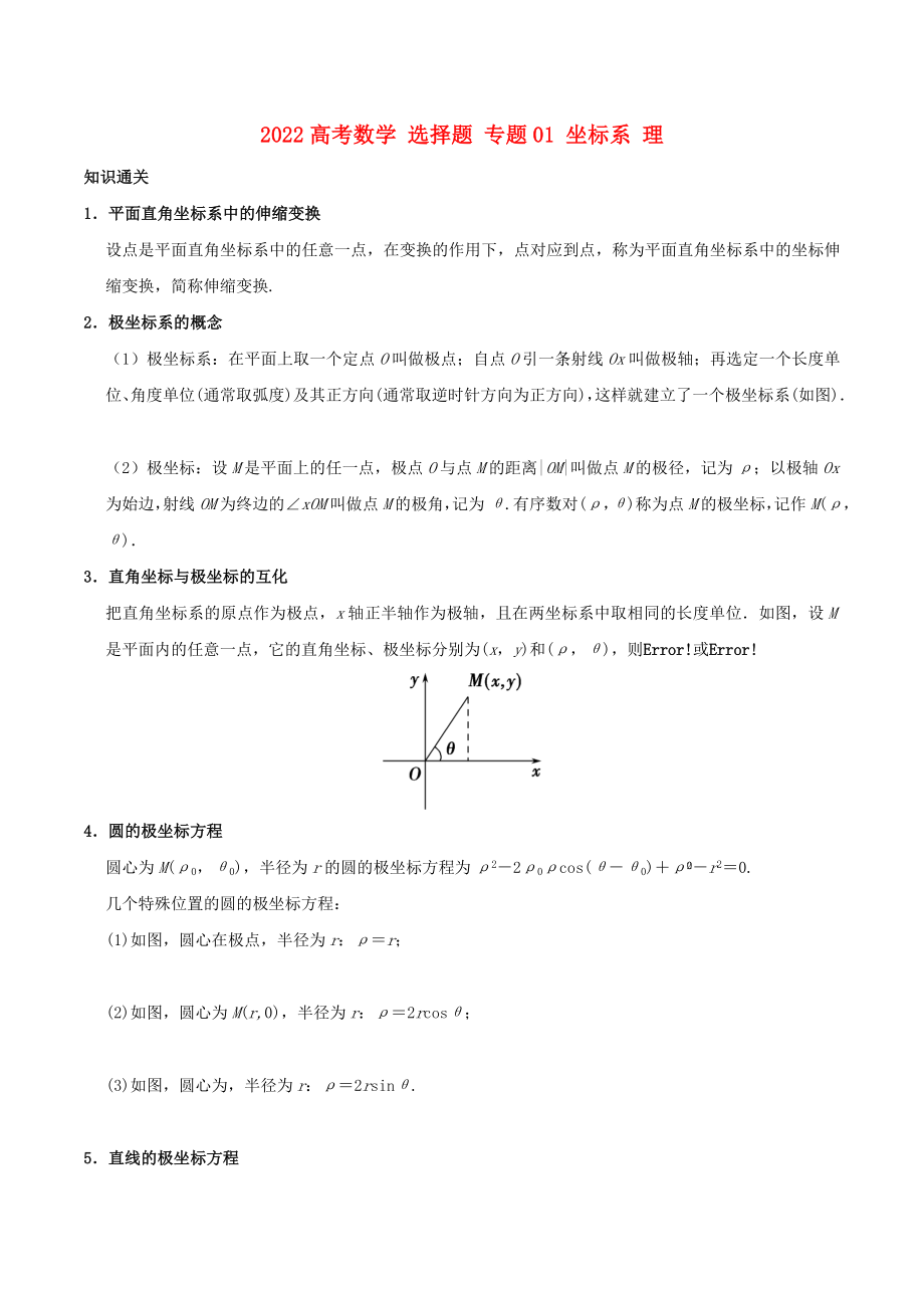 2022高考數(shù)學(xué) 選擇題 專題01 坐標(biāo)系 理_第1頁