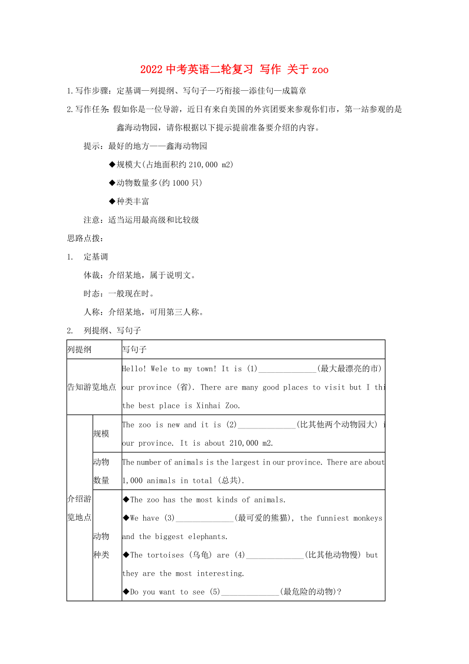 2022中考英語(yǔ)二輪復(fù)習(xí) 寫(xiě)作 關(guān)于zoo_第1頁(yè)