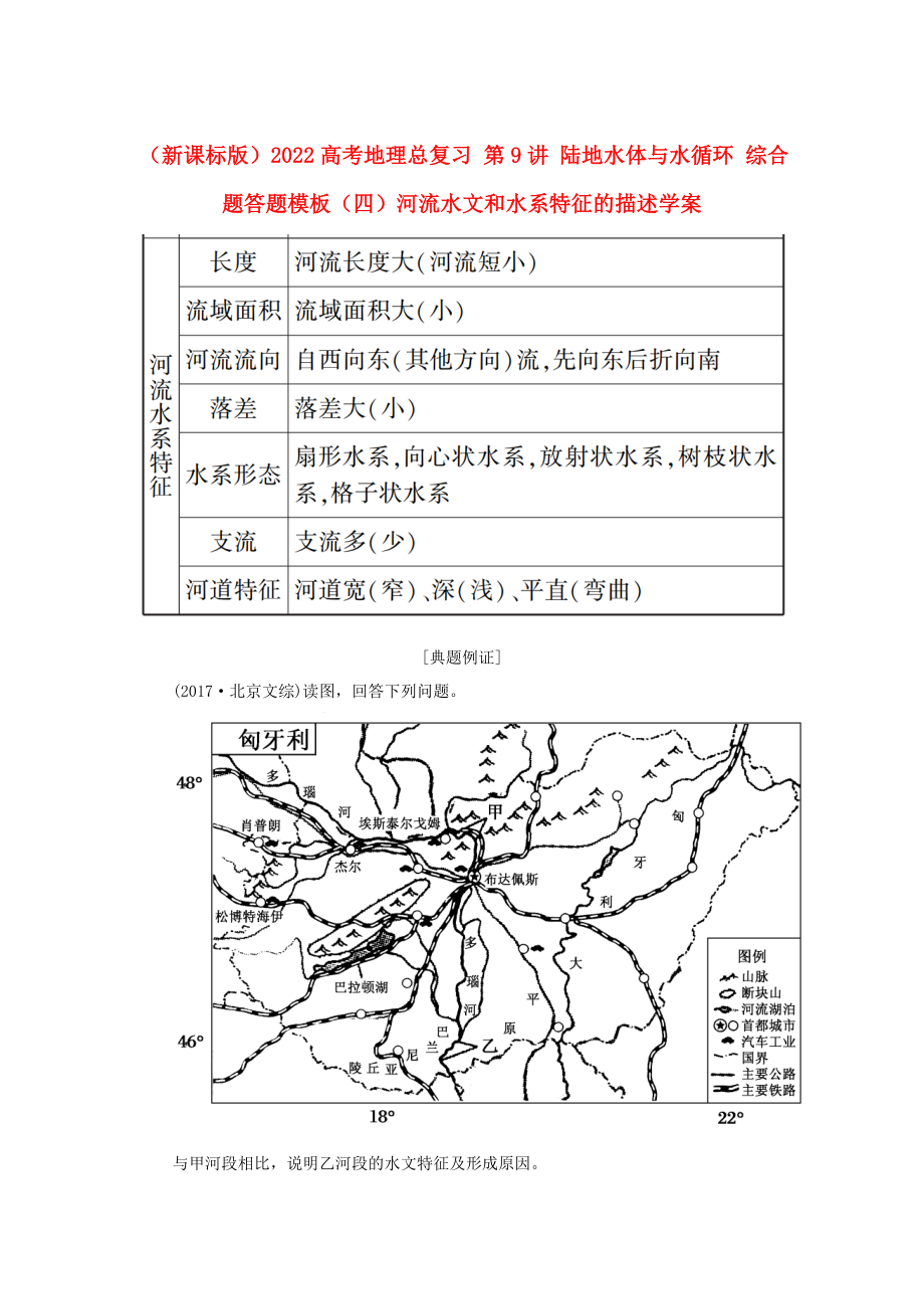 （新課標(biāo)版）2022高考地理總復(fù)習(xí) 第9講 陸地水體與水循環(huán) 綜合題答題模板（四）河流水文和水系特征的描述學(xué)案_第1頁(yè)
