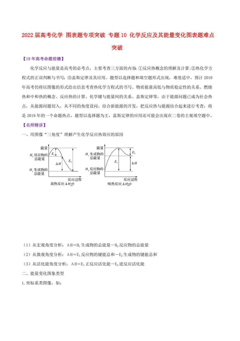 2022屆高考化學(xué) 圖表題專項(xiàng)突破 專題10 化學(xué)反應(yīng)及其能量變化圖表題難點(diǎn)突破_第1頁