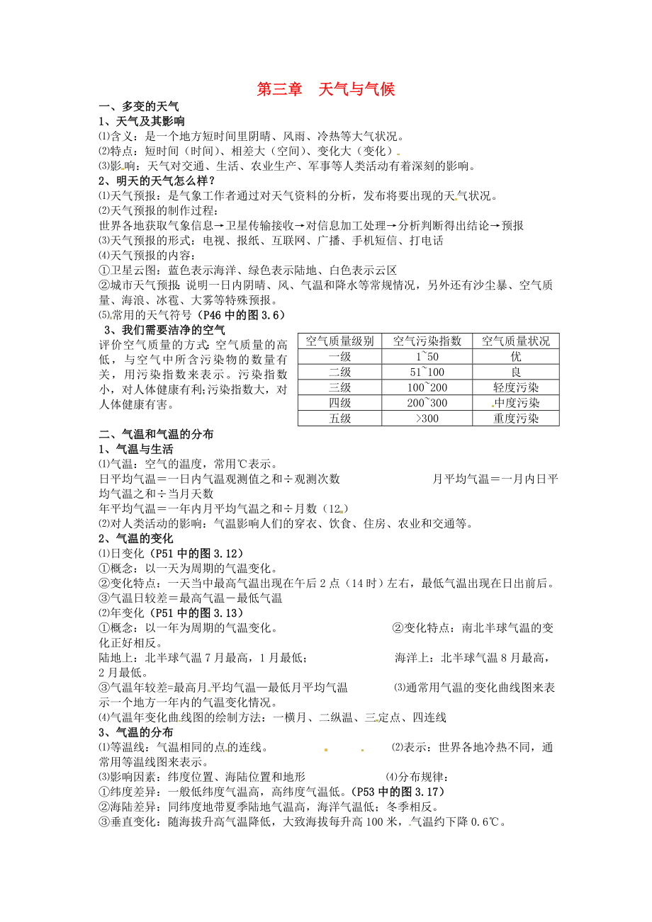 江蘇省大豐市劉莊鎮(zhèn)三圩初級中學(xué)七年級地理下學(xué)期會考復(fù)習(xí) 第三章 天氣與氣候 湘教版（通用）_第1頁