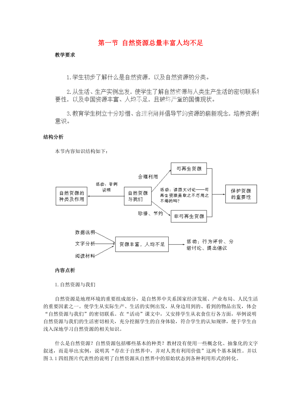 安徽省利辛縣張村中學(xué)八年級地理上冊 第一節(jié) 自然資源總量豐富人均不足教案_第1頁