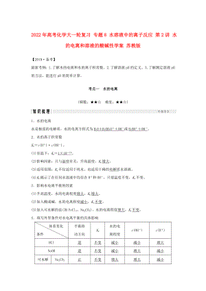 2022年高考化學(xué)大一輪復(fù)習(xí) 專題8 水溶液中的離子反應(yīng) 第2講 水的電離和溶液的酸堿性學(xué)案 蘇教版