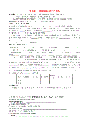 湖南新寧崀山培英學(xué)校2020屆中考地理會考 第七章 我們鄰近的地區(qū)和國家復(fù)習(xí)學(xué)案（無答案） 新人教版（通用）