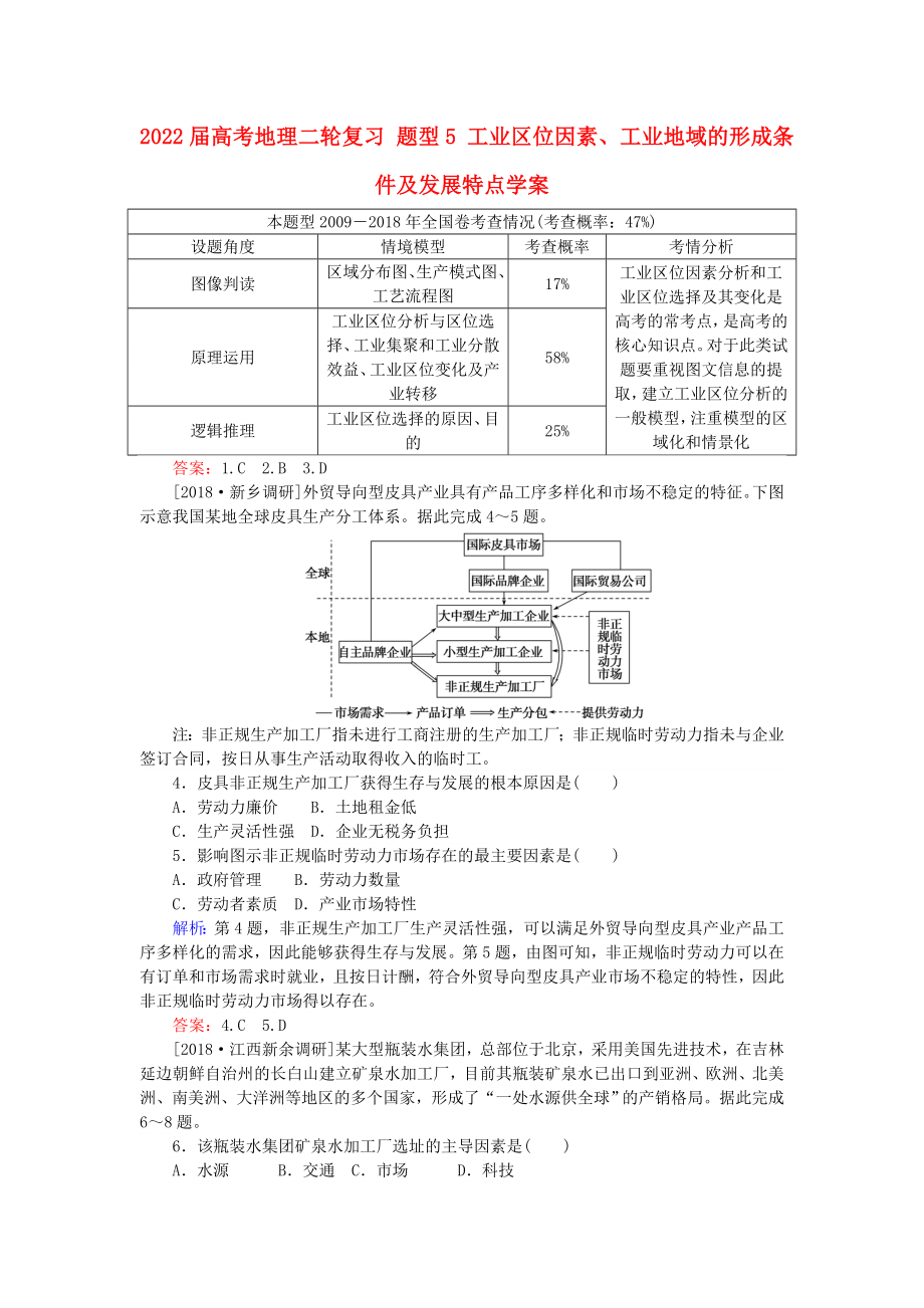 2022屆高考地理二輪復(fù)習(xí) 題型5 工業(yè)區(qū)位因素、工業(yè)地域的形成條件及發(fā)展特點(diǎn)學(xué)案_第1頁