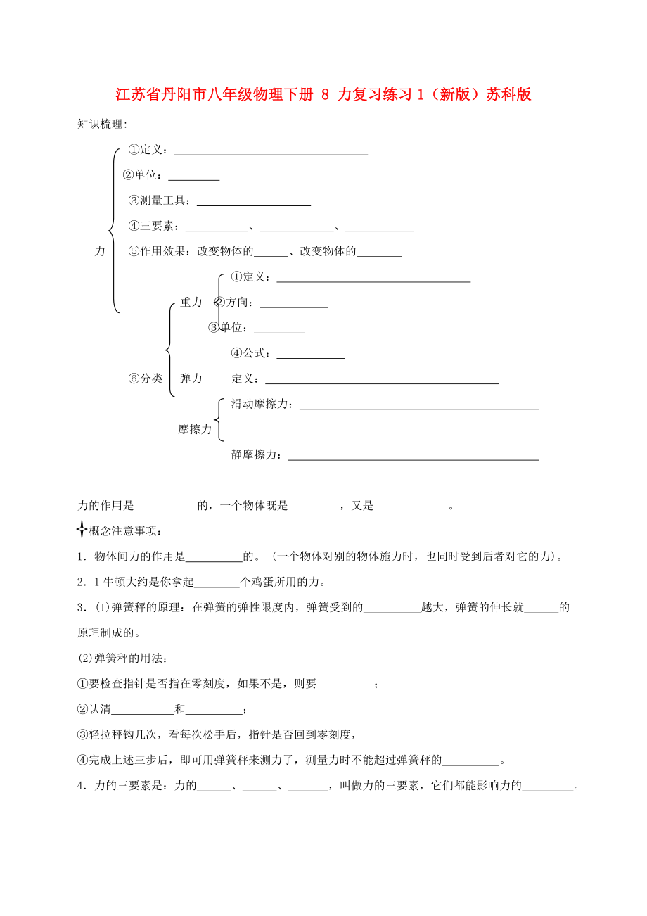 江苏省丹阳市八年级物理下册 8 力复习练习1（新版）苏科版_第1页