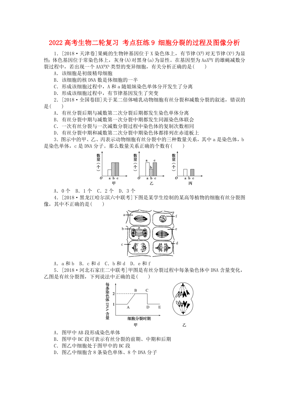 2022高考生物二輪復(fù)習(xí) 考點(diǎn)狂練9 細(xì)胞分裂的過程及圖像分析_第1頁