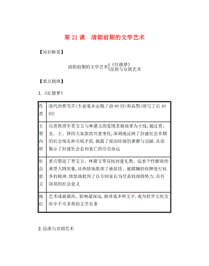 2020春七年級歷史下冊 第三單元 明清時期統(tǒng)一多民族國家的鞏固與發(fā)展 第21課 清朝前期的文學(xué)藝術(shù)備考速記 新人教版