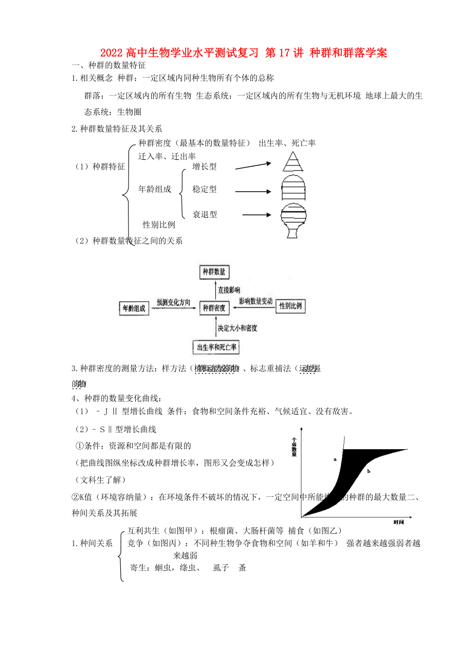 2022高中生物學(xué)業(yè)水平測(cè)試復(fù)習(xí) 第17講 種群和群落學(xué)案_第1頁