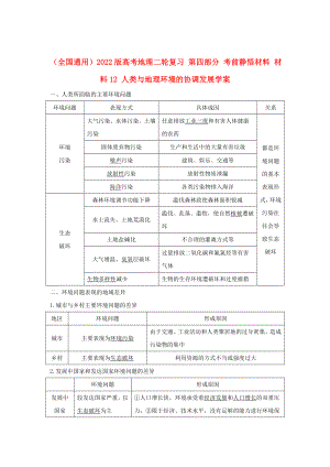 （全國通用）2022版高考地理二輪復(fù)習(xí) 第四部分 考前靜悟材料 材料12 人類與地理環(huán)境的協(xié)調(diào)發(fā)展學(xué)案