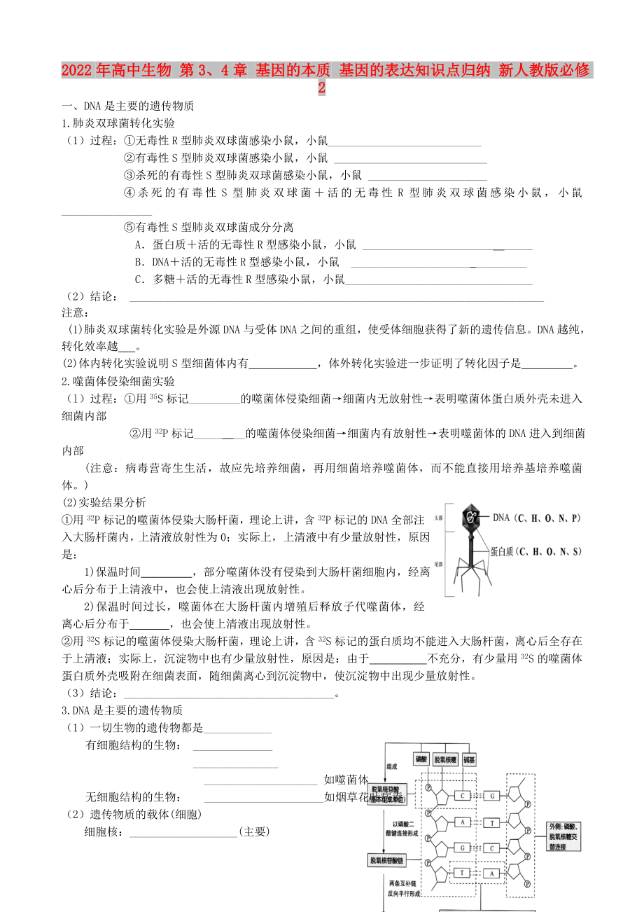 2022年高中生物 第3、4章 基因的本質(zhì) 基因的表達(dá)知識點(diǎn)歸納 新人教版必修2_第1頁