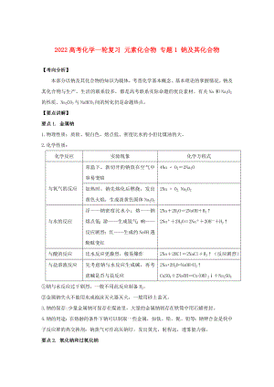 2022高考化學一輪復習 元素化合物 專題1 鈉及其化合物