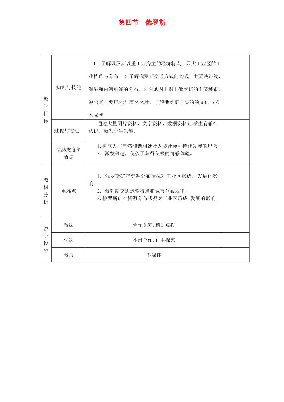 甘肅省慶陽市寧縣第五中學(xué)七年級地理下冊《第七章 第四節(jié) 俄羅斯（第2課時）》教案 新人教版_第1頁