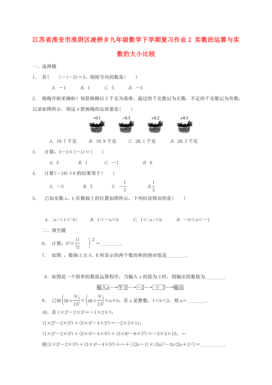 江蘇省淮安市淮陰區(qū)凌橋鄉(xiāng)九年級(jí)數(shù)學(xué)下學(xué)期復(fù)習(xí)作業(yè)2 實(shí)數(shù)的運(yùn)算與實(shí)數(shù)的大小比較_第1頁(yè)