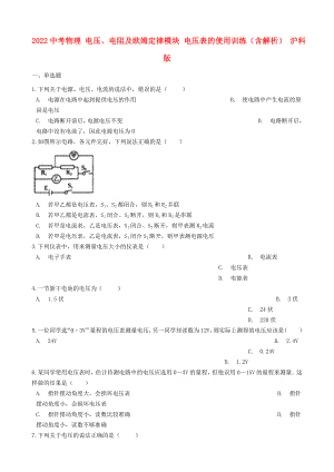 2022中考物理 電壓、電阻及歐姆定律模塊 電壓表的使用訓(xùn)練（含解析） 滬科版