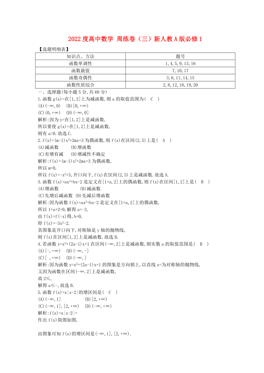 2022度高中数学 周练卷（三）新人教A版必修1_第1页