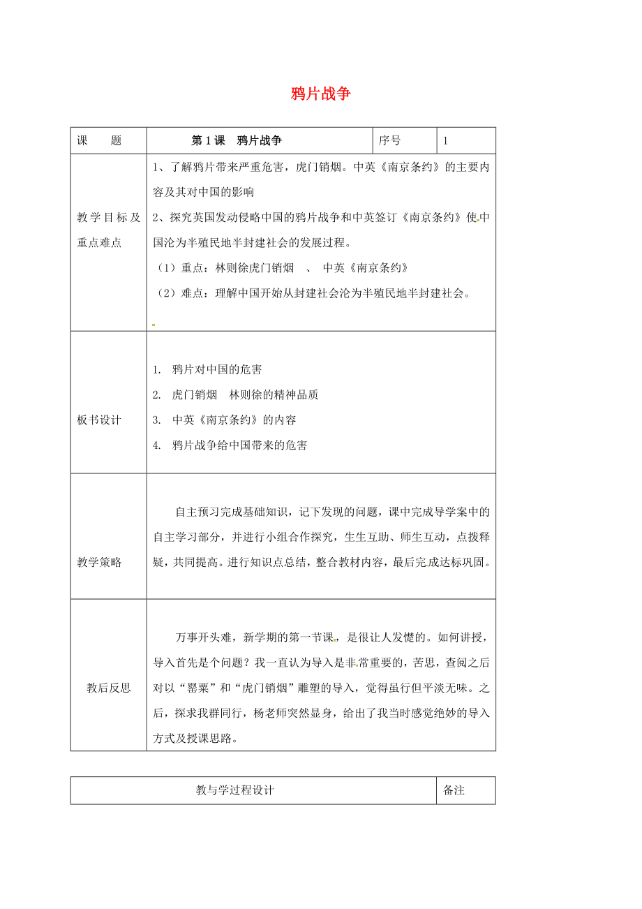 山東省安丘市八年級歷史上冊 第1課 鴉片戰(zhàn)爭導(dǎo)學(xué)案（無答案） 新人教版（通用）_第1頁