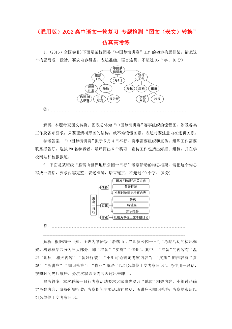 （通用版）2022高中語文一輪復(fù)習(xí) 專題檢測“圖文（表文）轉(zhuǎn)換”仿真高考練_第1頁