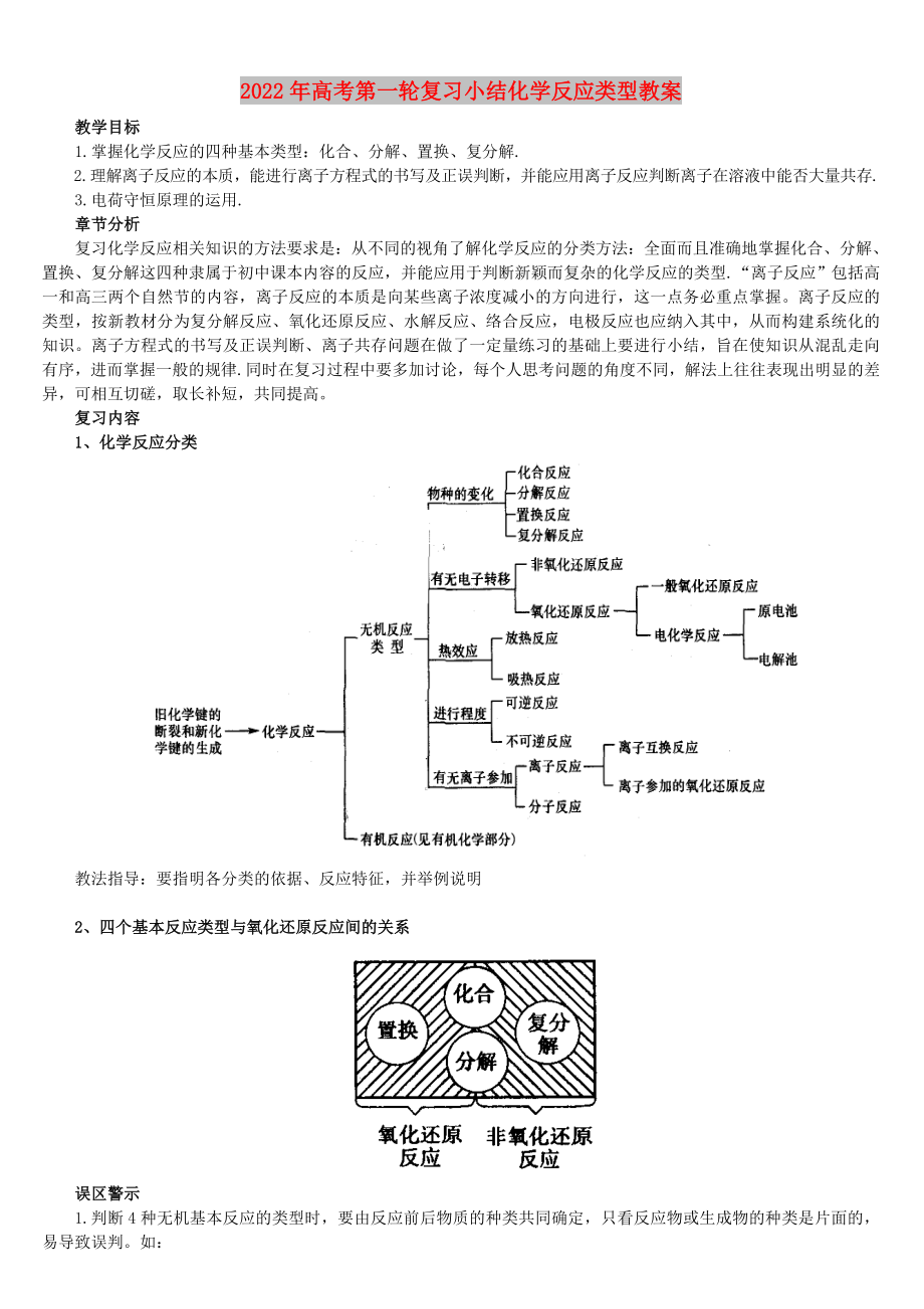 2022年高考第一轮复习小结化学反应类型教案_第1页