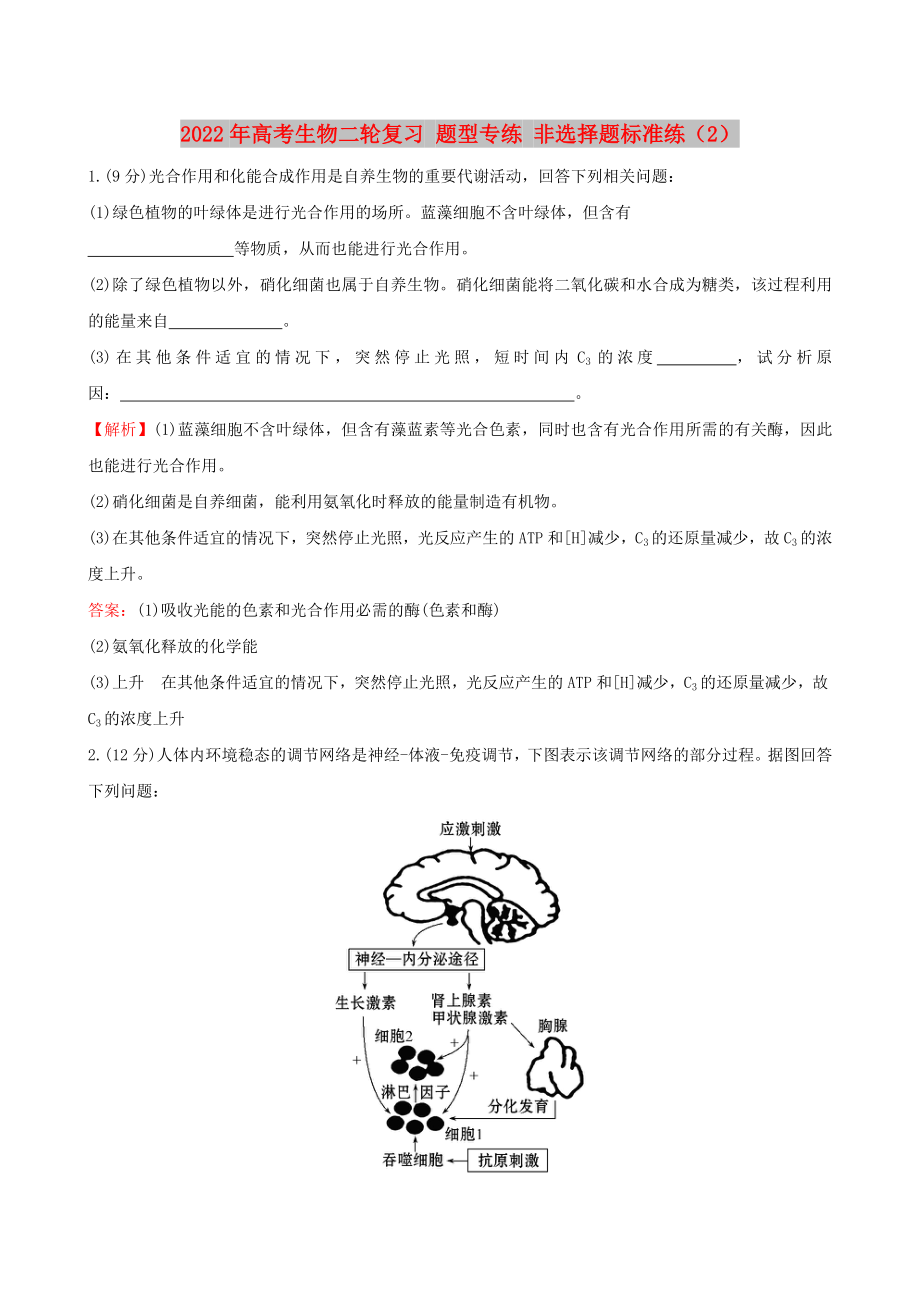 2022年高考生物二輪復(fù)習(xí) 題型專練 非選擇題標(biāo)準(zhǔn)練（2）_第1頁