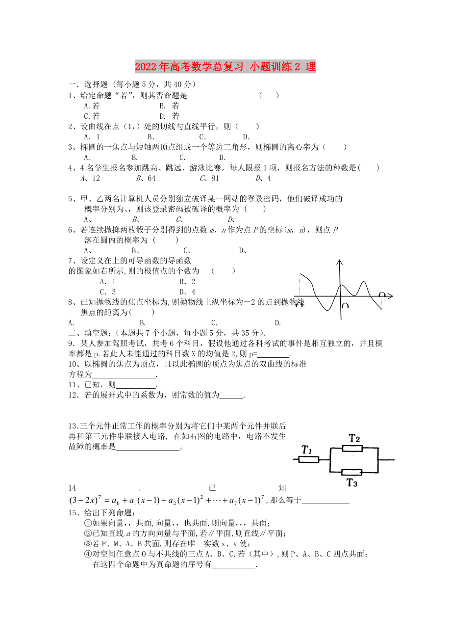 2022年高考数学总复习 小题训练2 理_第1页