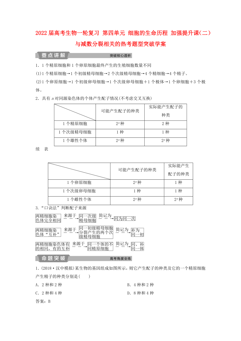 2022屆高考生物一輪復(fù)習(xí) 第四單元 細(xì)胞的生命歷程 加強(qiáng)提升課（二）與減數(shù)分裂相關(guān)的熱考題型突破學(xué)案_第1頁(yè)