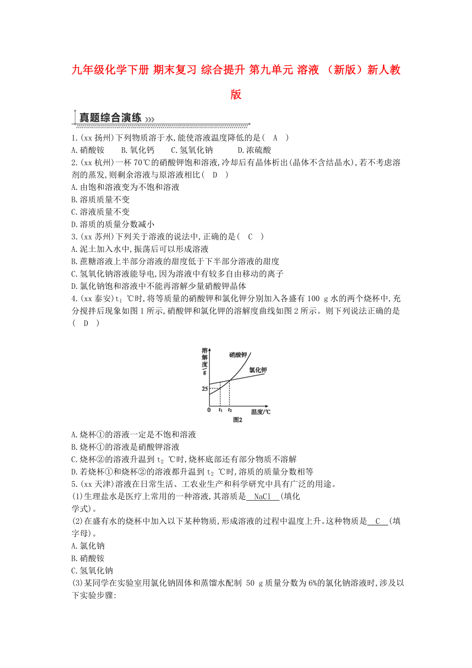 九年級(jí)化學(xué)下冊(cè) 期末復(fù)習(xí) 綜合提升 第九單元 溶液 （新版）新人教版_第1頁