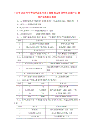 廣東省2022年中考化學(xué)總復(fù)習(xí) 第1部分 第五章 化學(xué)實(shí)驗(yàn) 課時21 物質(zhì)的除雜優(yōu)化訓(xùn)練