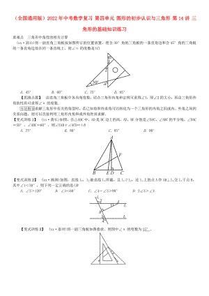 （全國(guó)通用版）2022年中考數(shù)學(xué)復(fù)習(xí) 第四單元 圖形的初步認(rèn)識(shí)與三角形 第14講 三角形的基礎(chǔ)知識(shí)練習(xí)